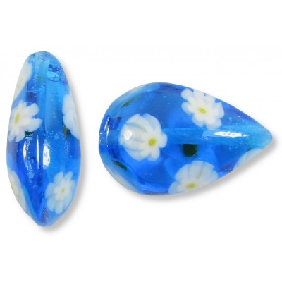 1 Murano Glass Aquamarine Millefiore 20mm Pear Drop Bead