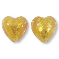 2 Murano Glass Light Pink Gold Foiled 10mm Heart Beads.