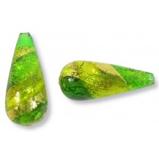 1 Murano Lime and Erba Green Ripple Gold Foiled 20mm Drop