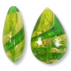 1 Murano Lime and Erba Green Ripple Gold Foiled 20mm Pear Drop