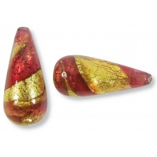1 Murano Pink and Ruby Ripple Gold Foiled 20mm  Drop
