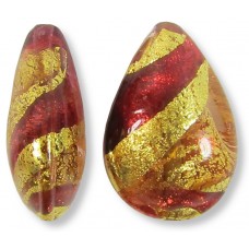 1 Murano Pink and Ruby Ripple Gold Foiled 20mm Pear Drop