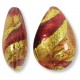 1 Murano Pink and Ruby Ripple Gold Foiled 20mm Pear Drop
