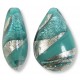 1 Murano Glass Verde Murano Glass and Turquoise Ripple White Gold Foiled 20mm Pear Drop