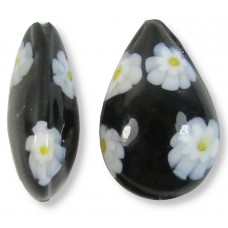 1 Murano Glass Black White Yellow Millefiore 20mm Pear Drop Bead