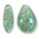 1 Murano Glass Larch Green White Gold Foiled with Aventurine 20mm Pear Drop Bead