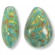 1 Murano Glass Larch Green Gold Foiled with Aventurine 20mm Pear Drop Bead