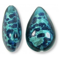1 Murano Glass Serenissima White Gold Foiled with Aventurine 20mm Pear Drop Bead