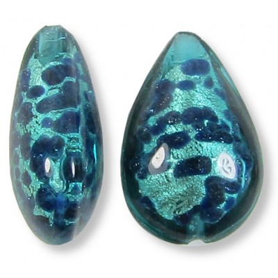 1 Murano Glass Serenissima White Gold Foiled with Aventurine 20mm Pear Drop Bead