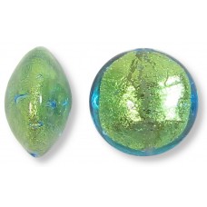 1 Murano Glass Verde Emerald Gold Foiled 14mm Lentil Bead