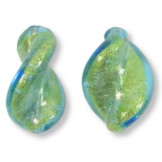 2 Murano Glass Verde Emerald Gold Foiled Elica Twist Beads