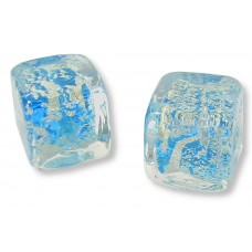 2 Murano Glass Crackle White Gold Foiled Aquamarine 8mm Cube Beads
