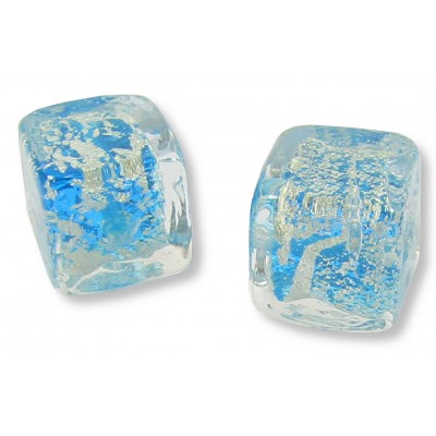2 Murano Glass Crackle White Gold Foiled Aquamarine 8mm Cube Beads