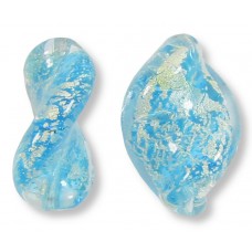 2 Murano Glass Crackle White Gold Foiled Aquamarine Elica Twist Beads
