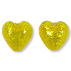 2 Murano Glass Ginger Spice Yellow Gold Foiled 10mm Heart Beads