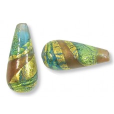 1 Murano Glass Dark Aquamarine and Aventurine Ripple Gold Foiled 20mm Drop