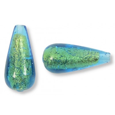1 Murano Glass Verde Emerald Gold Foiled 20mm Drop Bead