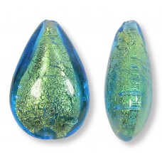 1 Murano Glass Verde Emerald Gold Foiled 20mm Pear Drop Bead