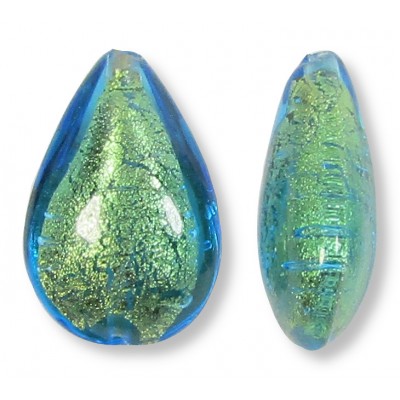 1 Murano Glass Verde Emerald Gold Foiled 20mm Pear Drop Bead