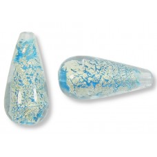 1 Murano Glass Crackle White Gold Foiled Aquamarine Blue 20mm Drop