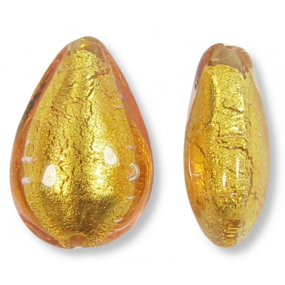 1 Murano Glass Light Pink Gold Foiled 20mm Pear Drop Bead