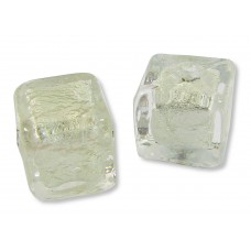 2 Murano Glass Crystal Clear White Gold Foiled 8mm Cube Beads