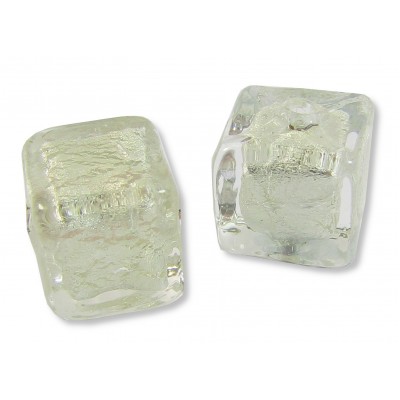 2 Murano Glass Crystal Clear White Gold Foiled 8mm Cube Beads