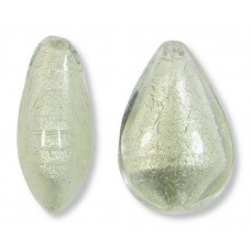 1 Murano Glass Crystal Clear White Gold Foiled 20mm Pear Drop