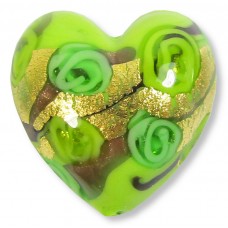 1 Murano Glass Amore Lime Goldfoil & Aventurine 20mm Heart