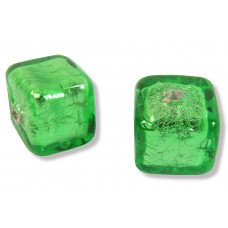 2 Murano Glass White Gold Foiled Emerald 8mm Cube Beads