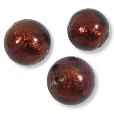 10 Murano Glass Dark Chocolate Amethyst Gold Foiled 8mm Round Beads.