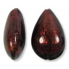 1 Murano Glass Dark Chocolate Amethyst Gold Foiled 20mm Pear Drop
