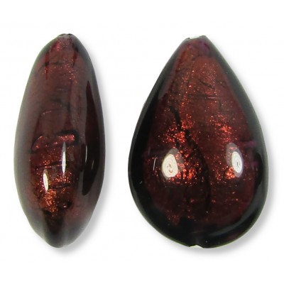 1 Murano Glass Dark Chocolate Amethyst Gold Foiled 20mm Pear Drop