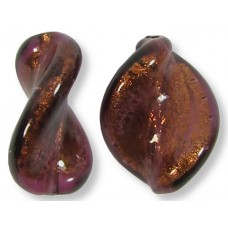 2 Murano Glass Dark Chocolate Amethyst Gold Foiled Elica Twist Beads