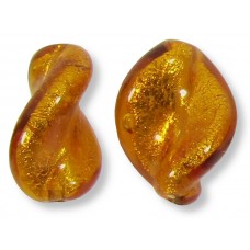 2 Murano Glass Medium Topaz Gold Foiled Elica Twist Beads