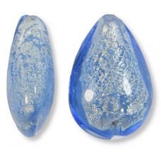 1 Murano Glass Blue Ice Crackle White Gold Foiled 20mm Pear Drop