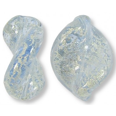 2 Murano Glass Blue Ice Crackle White Gold Foiled Elica Twist Beads