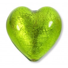 1 Murano Glass Gold Foiled Light Erba (Lime) Green 28mm Heart 