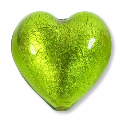 1 Murano Glass Gold Foiled Light Erba (Lime) Green 28mm Heart 