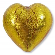 1 Murano Glass Gold Foiled Light Topaz 28mm Heart 