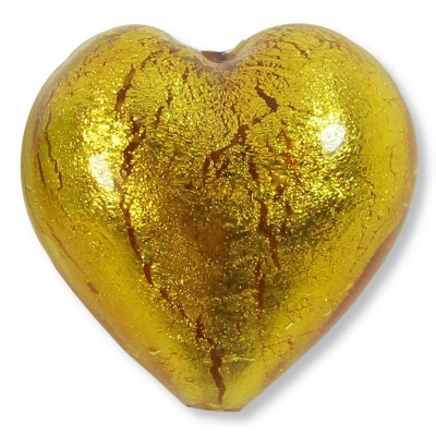 1 Murano Glass Gold Foiled Light Topaz 28mm Heart 