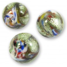 1 Murano Glass 12mm Multi-Coloured White Gold Foiled Round Bead