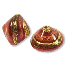 1 Murano Glass Rubino Gold Foiled Swirl 18mm Bicone Bead