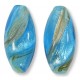1 Murano Glass Dark Aqua Luna White Gold Foiled 24mm Olive Bead