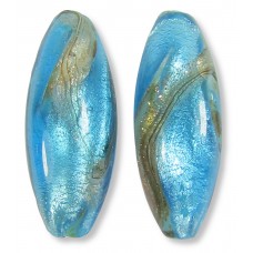 1 Murano Glass Dark Aqua Luna White Gold Foiled 32mm Olive Bead