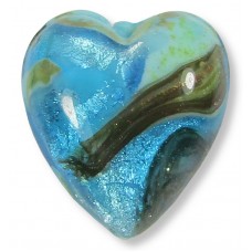 1 Murano Glass Dark Aqua Luna White Gold Foiled 20mm Heart Bead