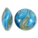 1 Murano Glass Dark Aqua Luna White Gold Foiled 26mm Lentil Bead