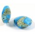 1 Murano Glass Dark Aqua Luna White Gold Foiled 26mm Lentil Bead