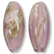 1 Murano Glass Light Rose Luna White Gold Foiled 24mm Olive Bead