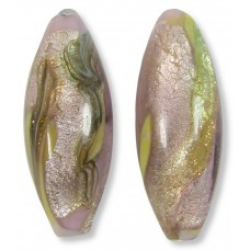 1 Murano Glass Light Rose Luna White Gold Foiled 32mm Olive Bead